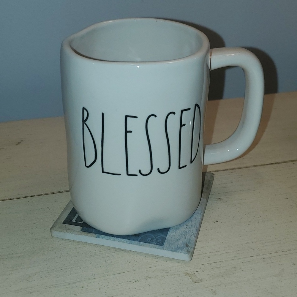 Rae Dunn “Blessed” coffee mug cup off white good used condition